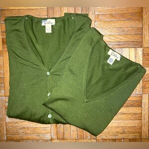Lilly Pulitzer Green Silk Blend V Neck Cardigan and Sleeveless Shell Set L